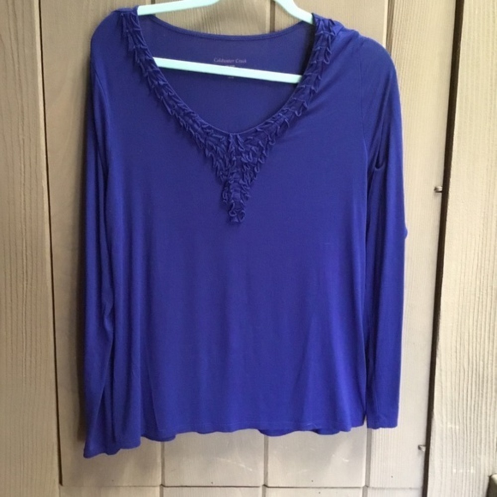 True Blue Coldwater Creeks ruffled shirt